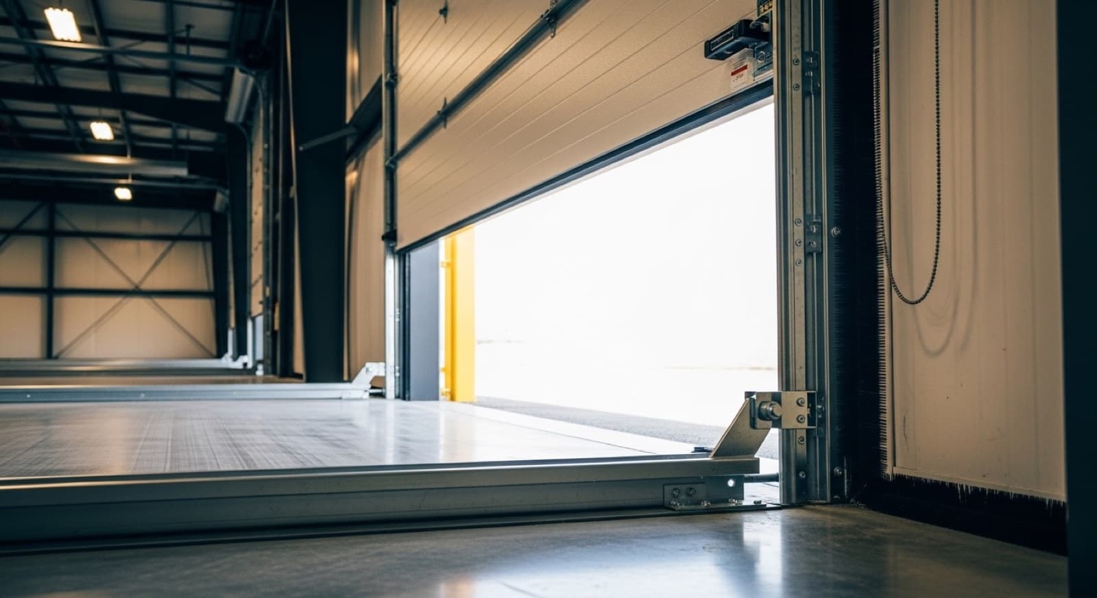 Rolling / sectional doors in a commercial access-systems application where SB5 perimeter brush seals and EPDM bottom seals are specified