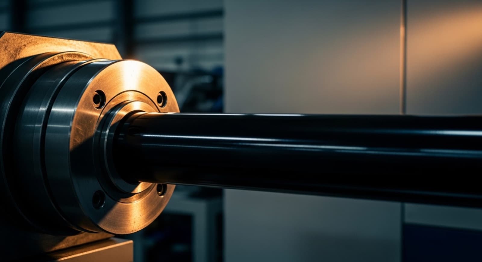 Precision component manufacturing in progress on a clean production line under directional lighting
