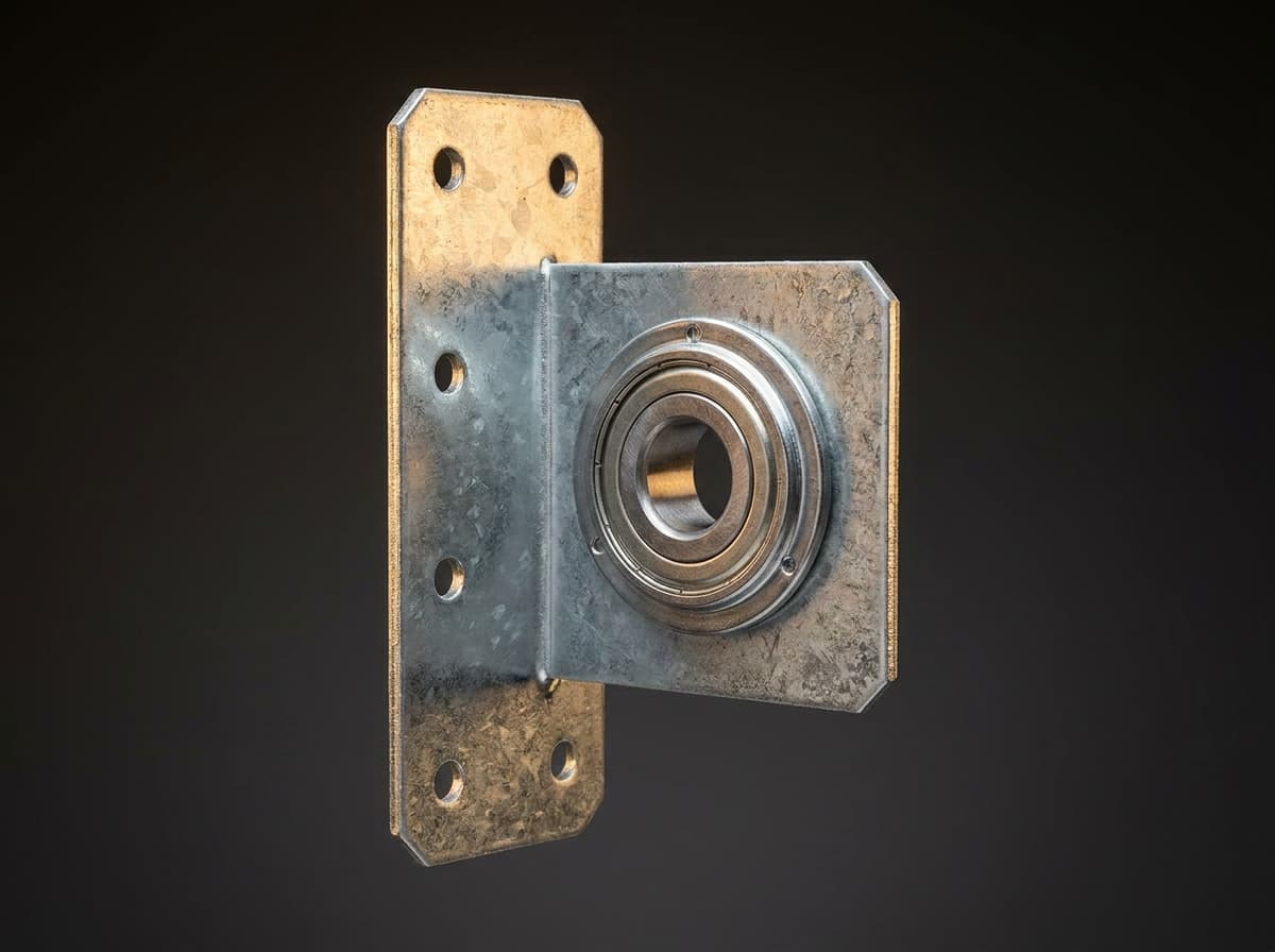 Residential end bearing plate — 11-gauge galvanized steel bracket with a radial flange bearing pressed into the central hole